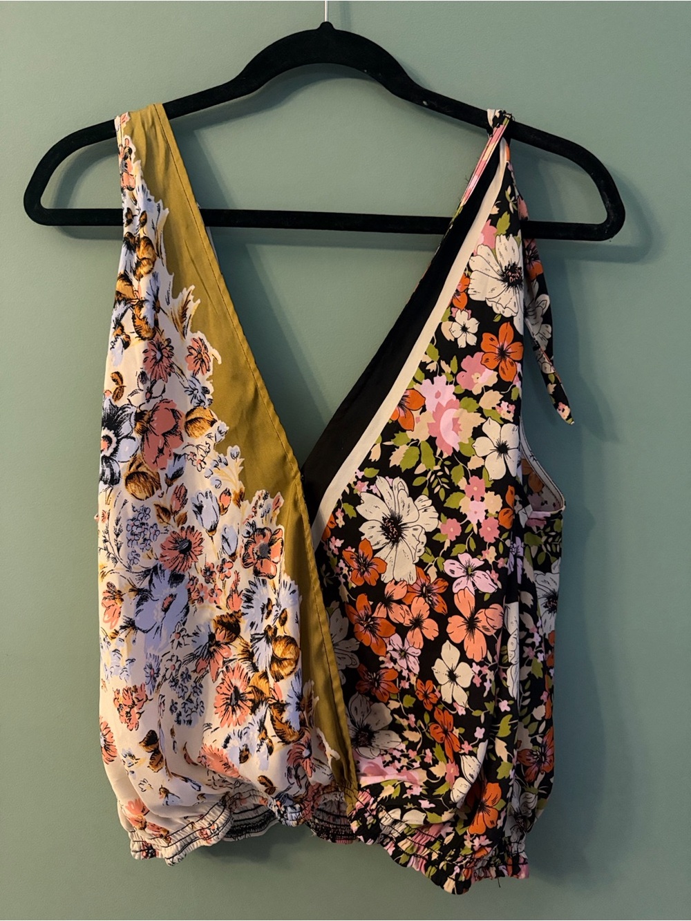 Free People Mixed Floral Wrap Crop Top - Black, Olive, Pink, Orange